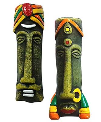 ESVAR STONECRAFT Terracotta Multicolored Tribal MASK Wall HANING Home Decorative Combo-2 PCS 1