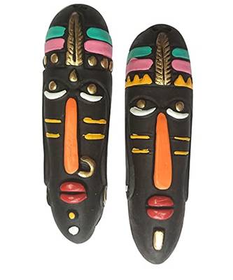 ESVAR STONECRAFT Terracotta Wall Haning Home Decorative Multicolored Tribal Mask Combo-2 PCs. 1