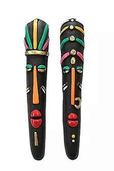 Esvar Stonecraft Terracotta Multicolored Tribal Mask Wall Hanging Home Decorative Combo 2 Pcs