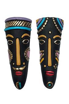 ESVAR STONECRAFT Terracotta Wall Haning Home Decorative Multicolored Tribal Mask Combo-2 PCs.