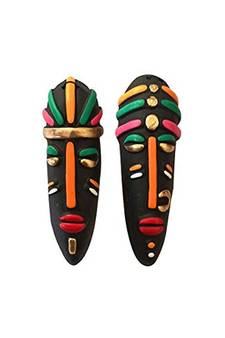 ESVAR STONECRAFT Terracotta Wall Haning Home Decorative Multicolored Tribal Mask Combo-2 PCs.
