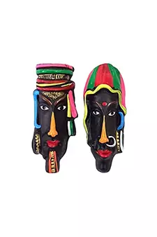 ESVAR STONECRAFT Terracotta Wall Haning Home Decorative Multicolored Tribal Mask Combo-2 PCs