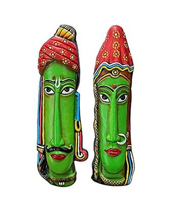 ESVAR STONECRAFT Terracotta Wall Hanging Rajasthani Multiocoloured Mask Home Decorative.(Green Colour) 2
