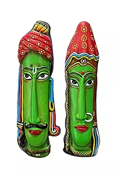 ESVAR STONECRAFT Terracotta Wall Hanging Rajasthani Multiocoloured Mask Home Decorative.(Green Colour)