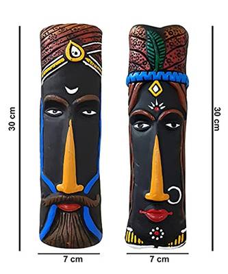 ESVAR STONECRAFT Terracotta Wall Hanging Man and Woman Multiocoloured Mask Home Decorative. 1