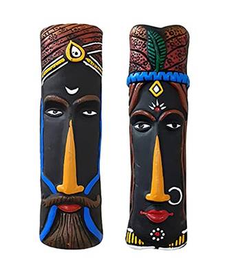 ESVAR STONECRAFT Terracotta Wall Hanging Man and Woman Multiocoloured Mask Home Decorative. 2