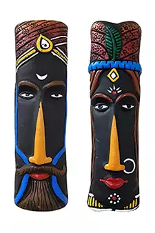 ESVAR STONECRAFT Terracotta Wall Hanging Man and Woman Multiocoloured Mask Home Decorative.