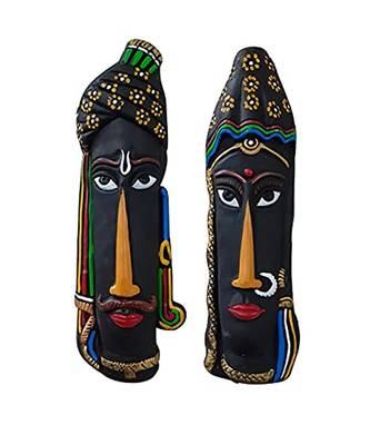 ESVAR STONECRAFT Terracotta Wall Hanging Man and Woman Multiocoloured Mask Home Decorative. 1