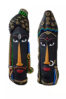 ESVAR STONECRAFT Terracotta Wall Hanging Man and Woman Multiocoloured Mask Home Decorative.