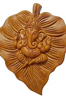 ESVAR STONECRAFT Terracotta Ganesha Ji Leaf Design Wall Hanging Home Decorative (YELLOW COLOUR)