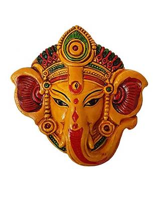 esvar stonecraft terracotta ganesh face multicolor wall hanging 1