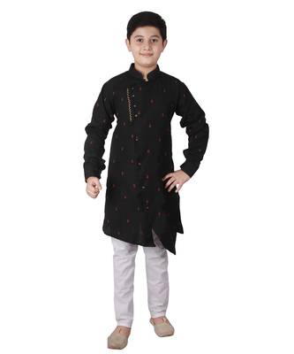 Black printed Cotton Boys Cut Kurta Pajama Set 1