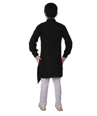 Black printed Cotton Boys Cut Kurta Pajama Set 2