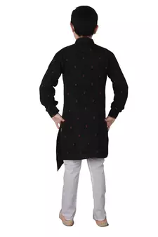 Black printed Cotton Boys Cut Kurta Pajama Set