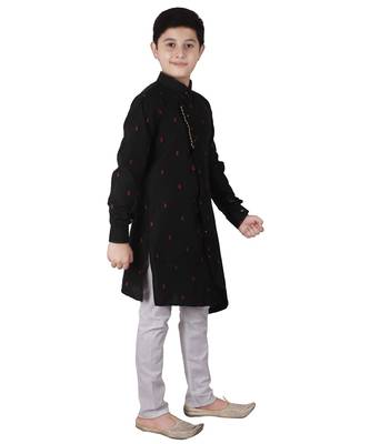 Black printed Cotton Boys Cut Kurta Pajama Set 3