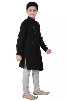 Black printed Cotton Boys Cut Kurta Pajama Set