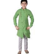 Green Printed Cotton Boys Cut Kurta Pajama Set