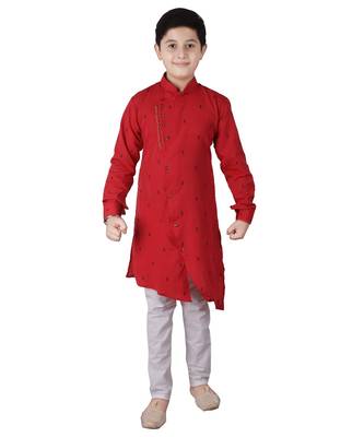 Maroon Printed Cotton Boys Cut Kurta Pajama Set 1