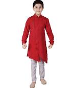 Maroon Printed Cotton Boys Cut Kurta Pajama Set