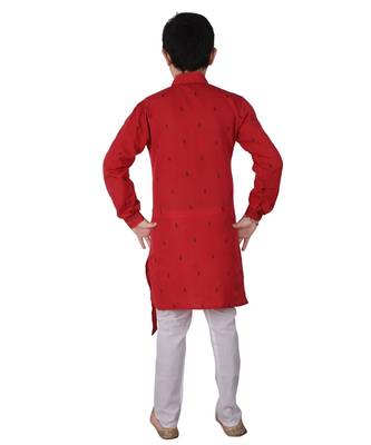 Maroon Printed Cotton Boys Cut Kurta Pajama Set 2