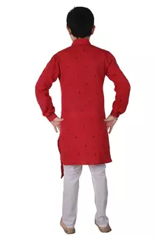 Maroon Printed Cotton Boys Cut Kurta Pajama Set