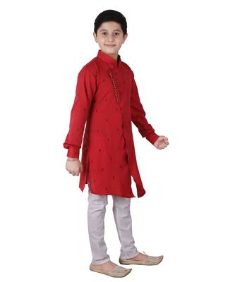 Maroon Printed Cotton Boys Cut Kurta Pajama Set 3