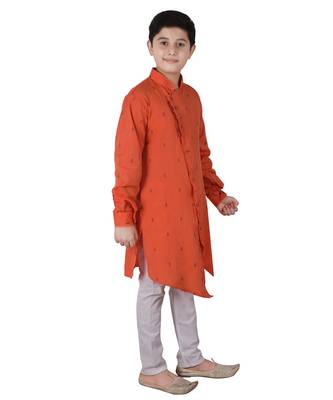 Orange Printed Cotton Boys Cut Kurta Pajama Set 3