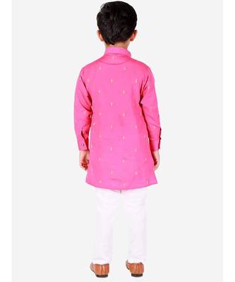 Pink Printed Cotton Boys Cut Kurta Pajama Set 2