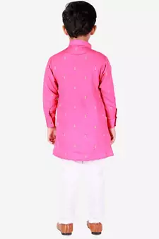 Pink Printed Cotton Boys Cut Kurta Pajama Set