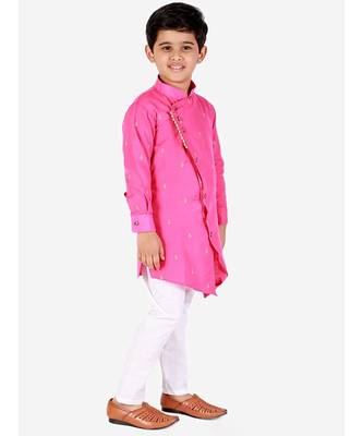 Pink Printed Cotton Boys Cut Kurta Pajama Set 3