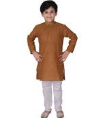 Brown Self Design Cotton Boys Kurta Pajama Set
