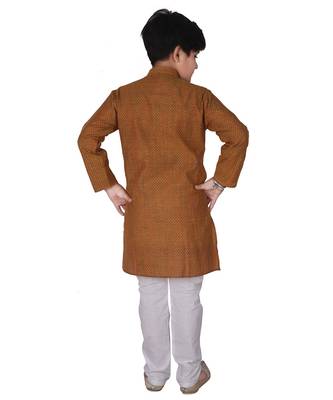 Brown Self Design Cotton Boys Kurta Pajama Set 2