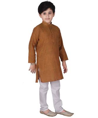 Brown Self Design Cotton Boys Kurta Pajama Set 3