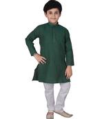 Green Self Design Cotton Boys Kurta Pajama Set