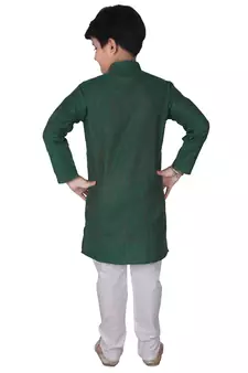 Green Self Design Cotton Boys Kurta Pajama Set