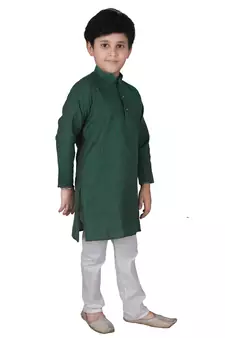 Green Self Design Cotton Boys Kurta Pajama Set