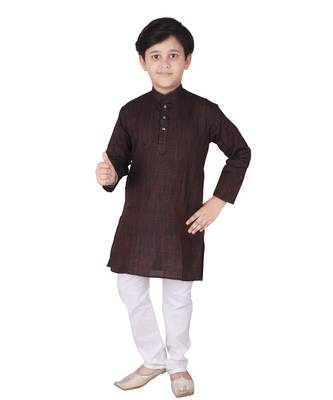 Maroon Self Design Cotton Boys Kurta Pajama Set 1