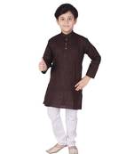 Maroon Self Design Cotton Boys Kurta Pajama Set