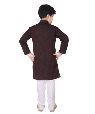 Maroon Self Design Cotton Boys Kurta Pajama Set 2