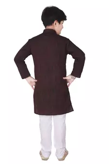 Maroon Self Design Cotton Boys Kurta Pajama Set