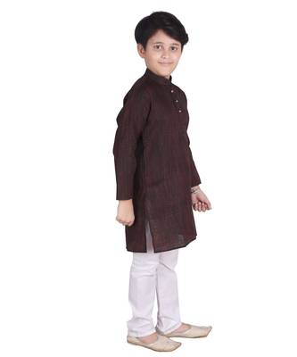 Maroon Self Design Cotton Boys Kurta Pajama Set 3