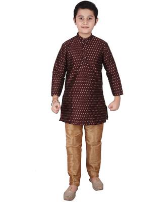 Maroon Printed Silk Boys Kurta Pajama Set 1