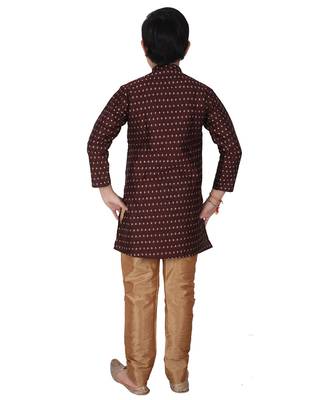 Maroon Printed Silk Boys Kurta Pajama Set 2