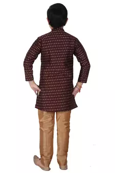 Maroon Printed Silk Boys Kurta Pajama Set