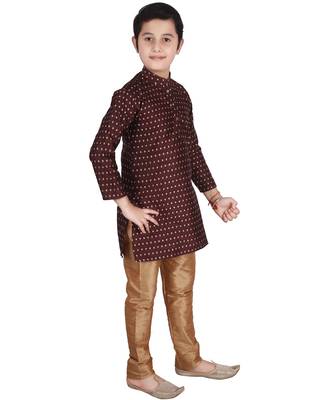 Maroon Printed Silk Boys Kurta Pajama Set 3