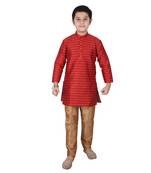 Red Printed Silk Boys Kurta Pajama Set
