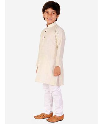 Cream Check Cotton Boys Kurta Pajama Set 1