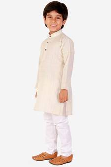 Cream Check Cotton Boys Kurta Pajama Set