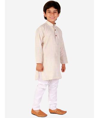 Cream Check Cotton Boys Kurta Pajama Set 3