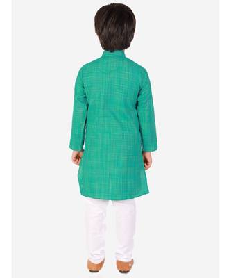 Green Check Cotton Boys Kurta Pajama Set 2